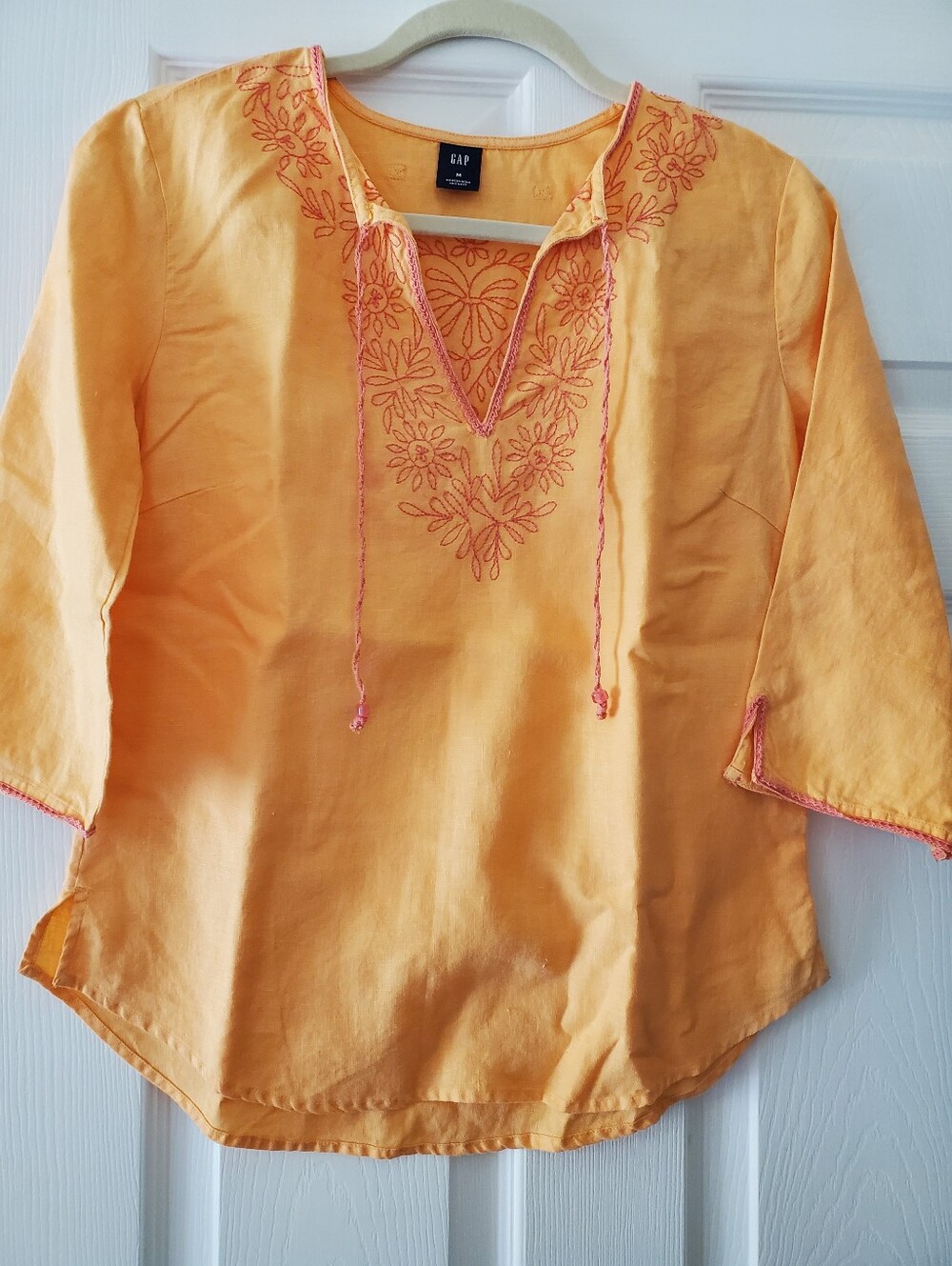 Vintage GAP Orange Embroidered V-Notch Tunic with Tie
